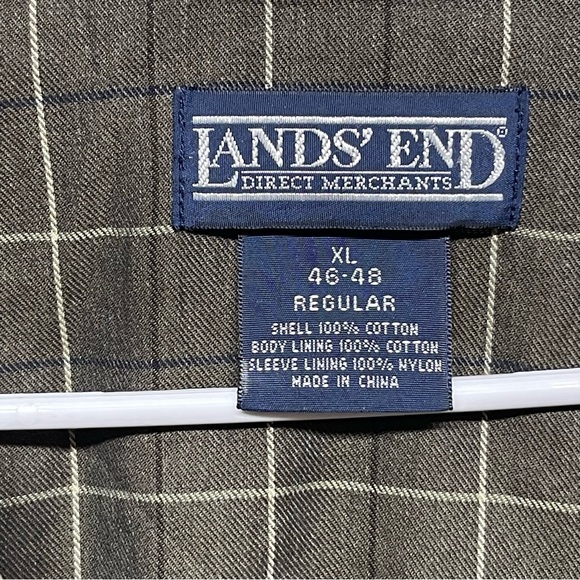 Lands’ End Tan Field Jacket Coat Corduroy Collar Plaid Lined Men’s XL 46–48 - Picture 6 of 12